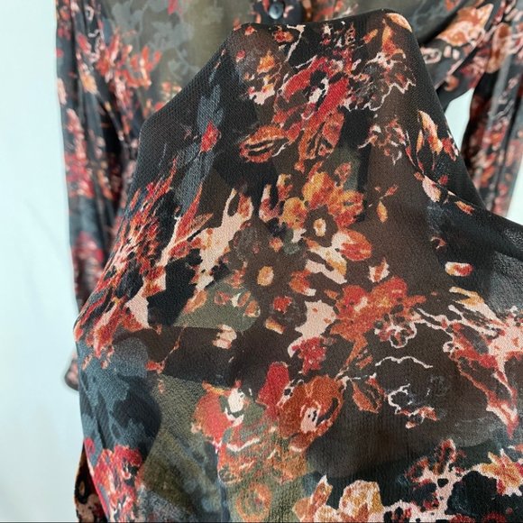 Zara Premium Collection Sheer Floral Button Front Cinched Tie Waist Tunic Size M - Picture 7 of 11